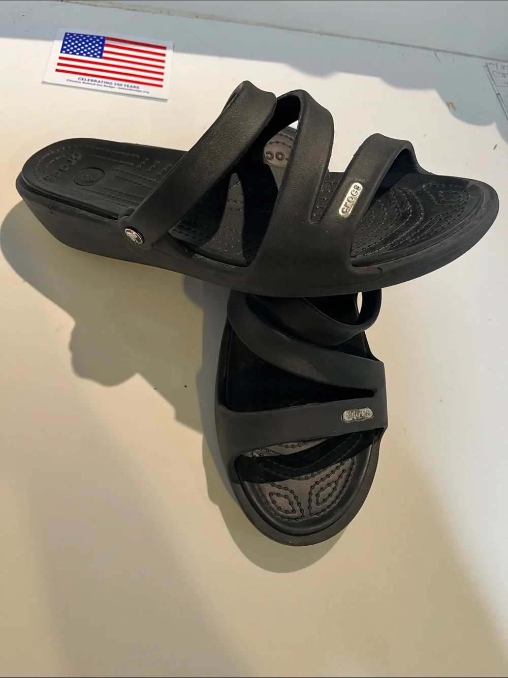 CROCS Black Triple-Strap Slide Sandals
